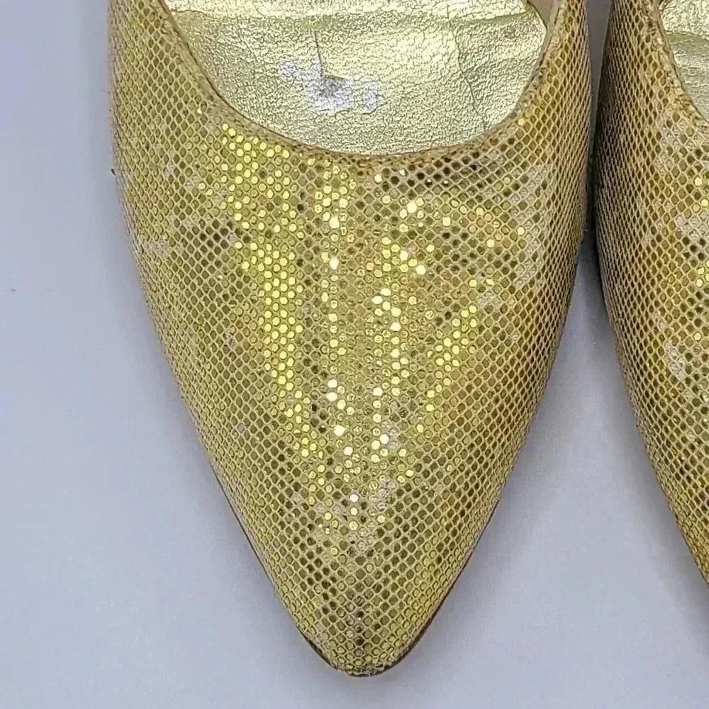 Vintage Stuart Weitzman Martinique Gold Glitter Pointed Toe Stiletto Heels 7.5 - Picture 6 of 16